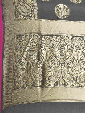 Traditional Silk Blend Banarasi Saree in Grey Colour