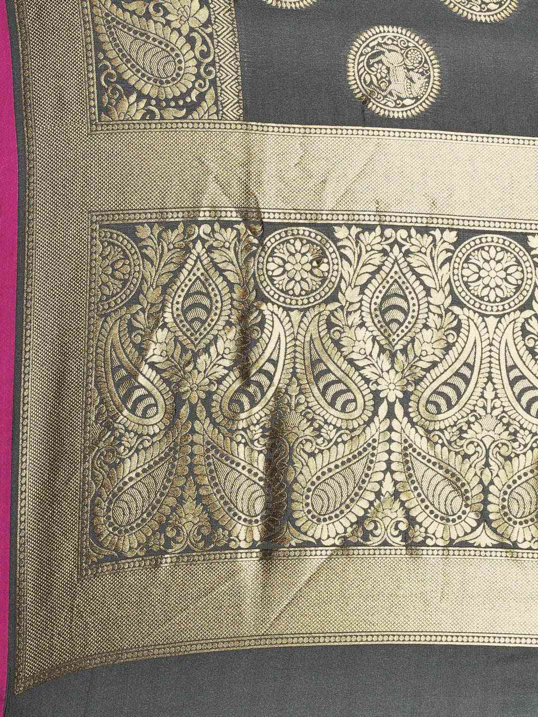 Traditional Silk Blend Banarasi Saree in Grey Colour