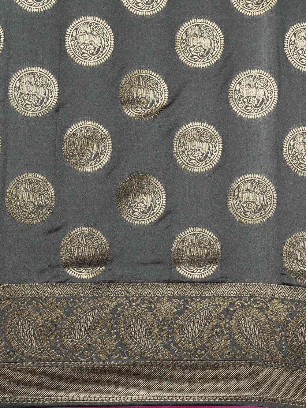 Traditional Silk Blend Banarasi Saree in Grey Colour