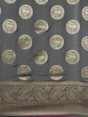 Traditional Silk Blend Banarasi Saree in Grey Colour
