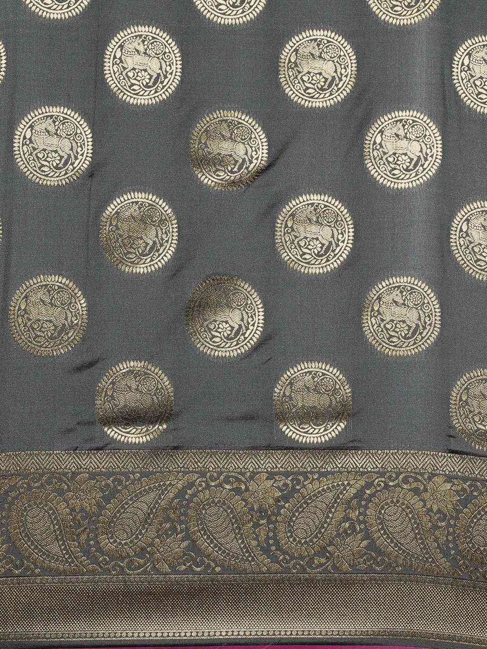 Traditional Silk Blend Banarasi Saree in Grey Colour