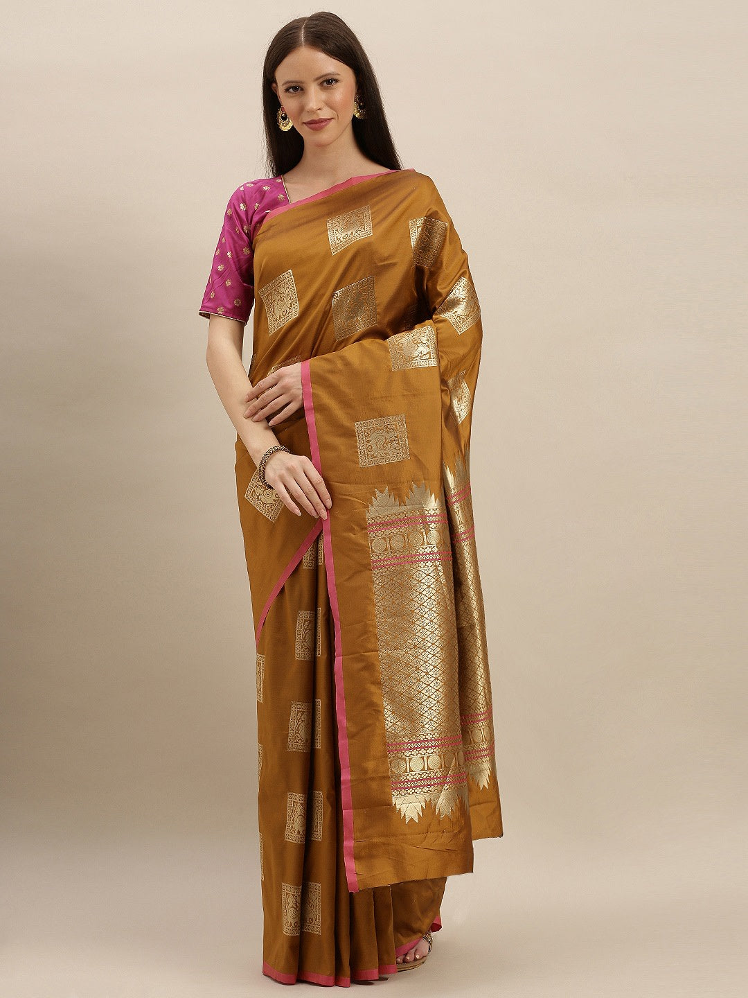  Kanjivaram Mustard Colour Silk Blend Sarees