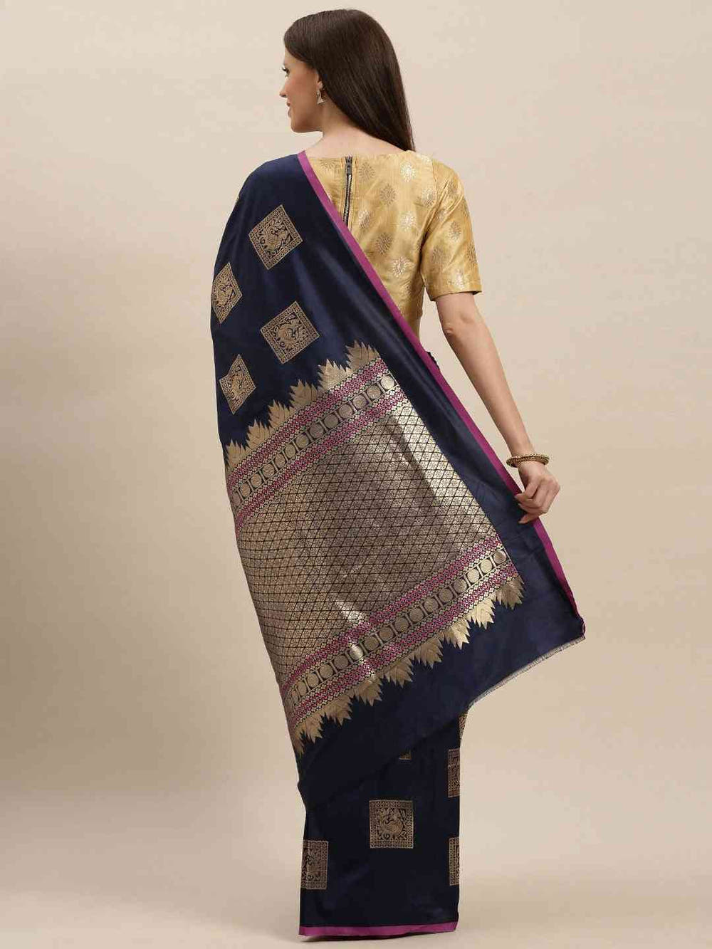 Kanjivaram Navy Silk Blend Saree