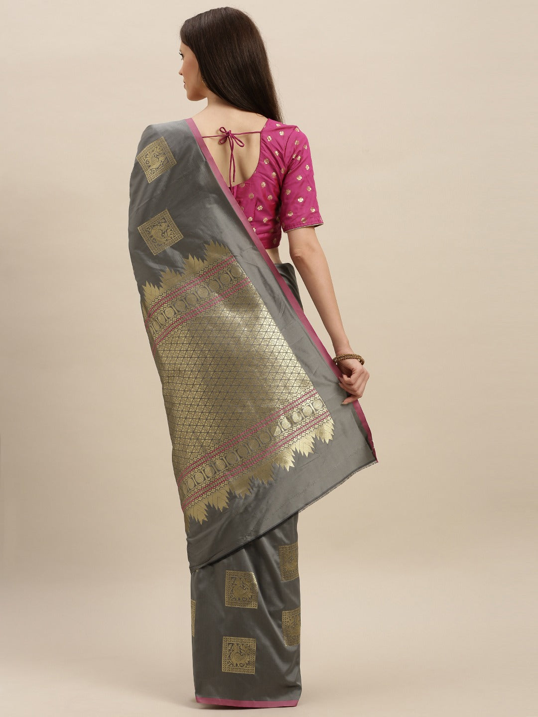 Kanjivaram Grey Colour Silk Blend Woven Design Saree