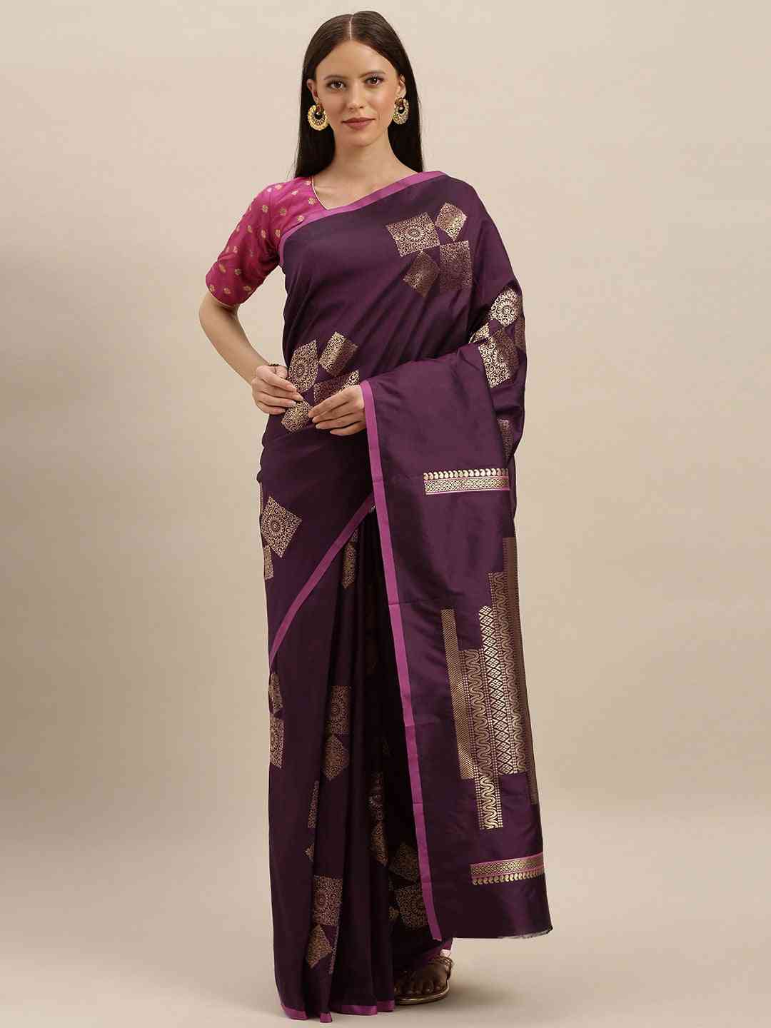 Stylish Kanjivaram Wine Colour Silk Blend Saree