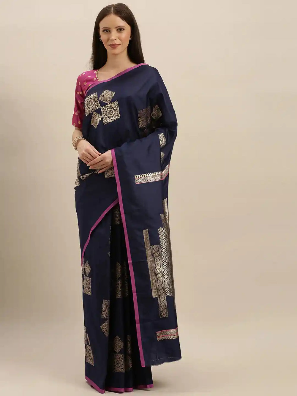 Stylish Kanjivaram Navy Colour Silk Blend Saree