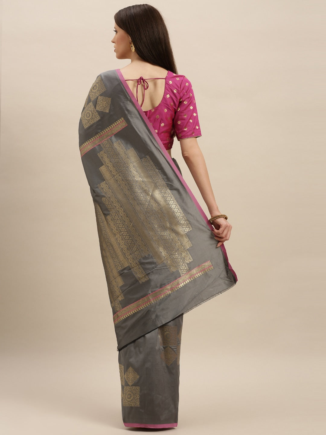 Stylish Kanjivaram Grey Colour Silk Blend Woven Design Saree
