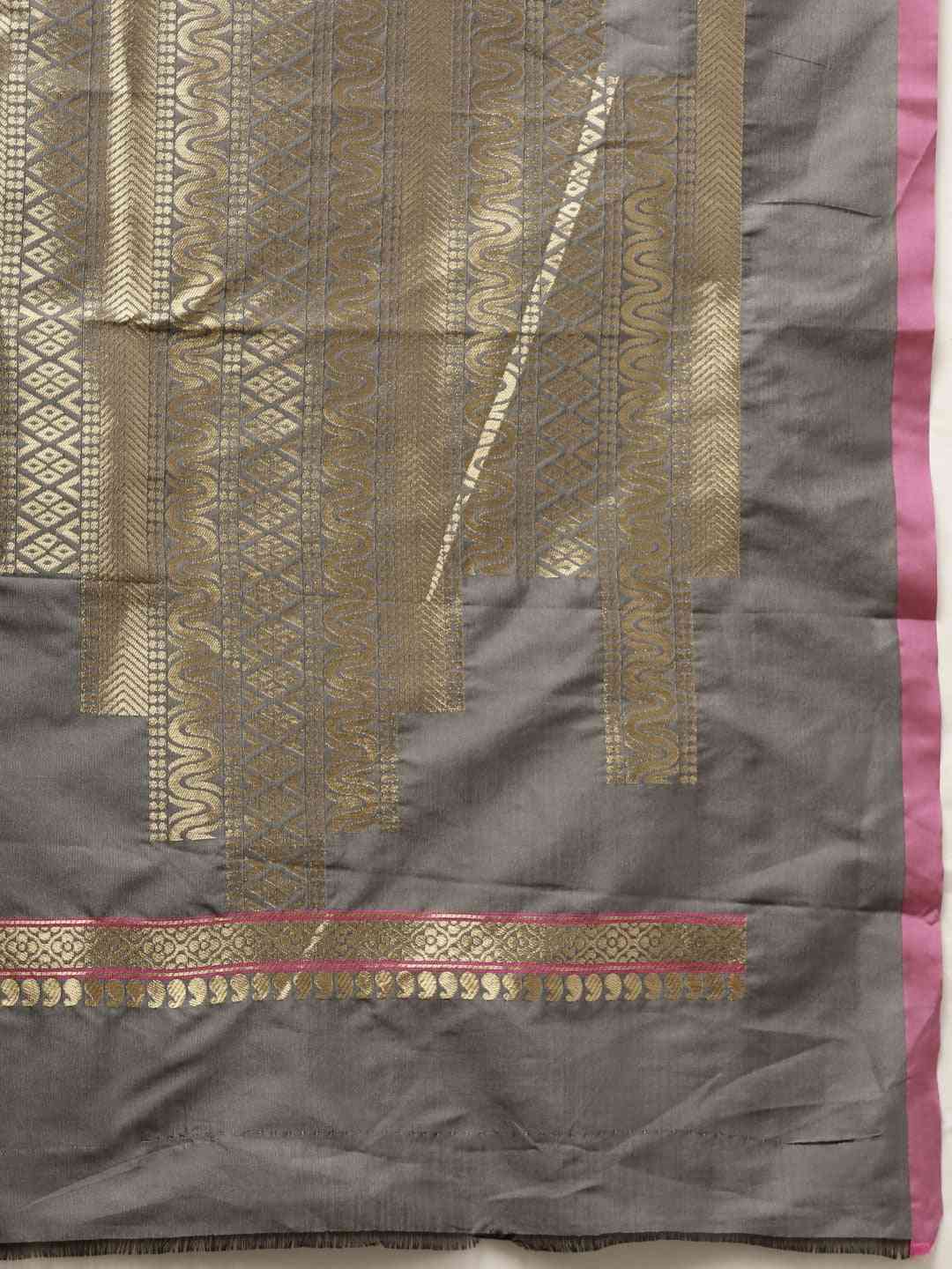 Stylish Kanjivaram Grey Colour Silk Blend Woven Design Saree