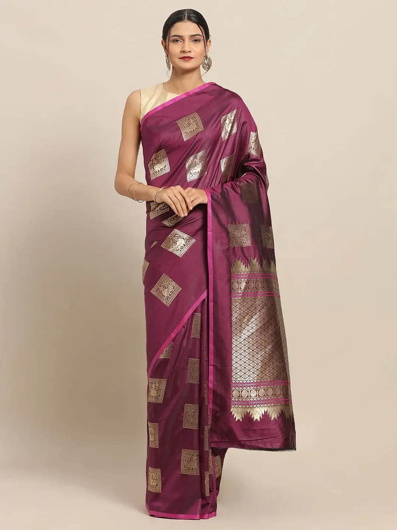 Kanjivaram Burgundy Colour Silk Blend Woven Design Saree