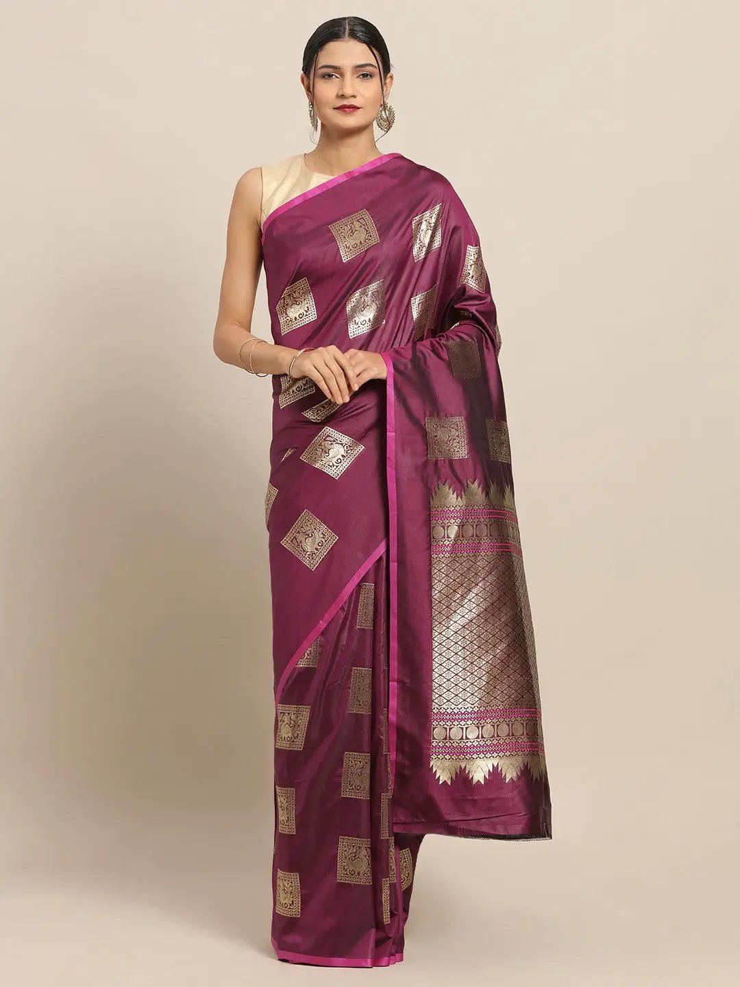 Styles Kanjivaram Burgundy Colour Silk Blend Saree