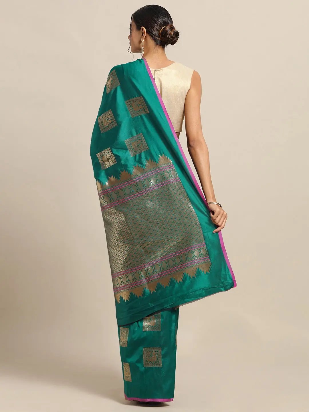 Kanjivaram Rama Colour Silk Blend Saree