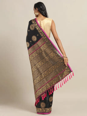Shop Banarasi Ethnic Motifs Black Colour Woven Saree 