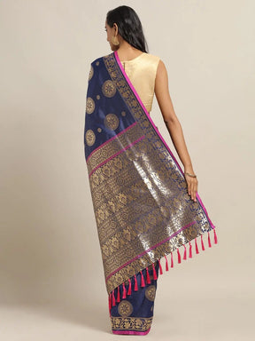 Banarasi Ethnic Motifs Navy Colour Woven Design Saree