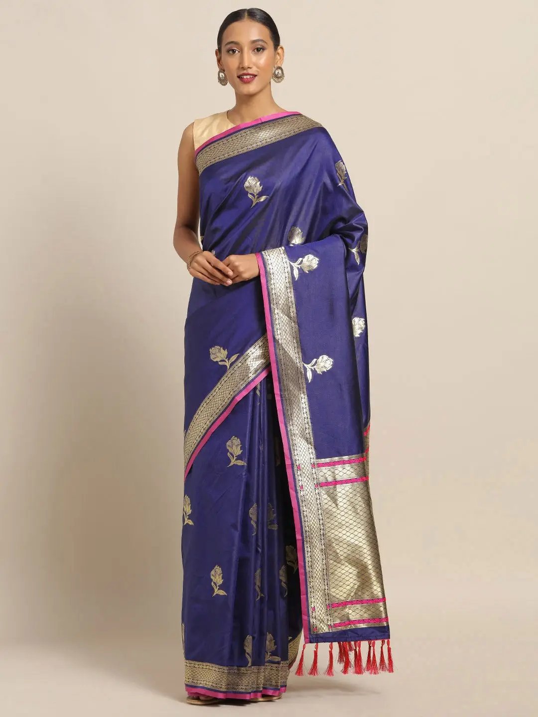 Traditional Banarasi Woven Design Navy Colour Silk Saree