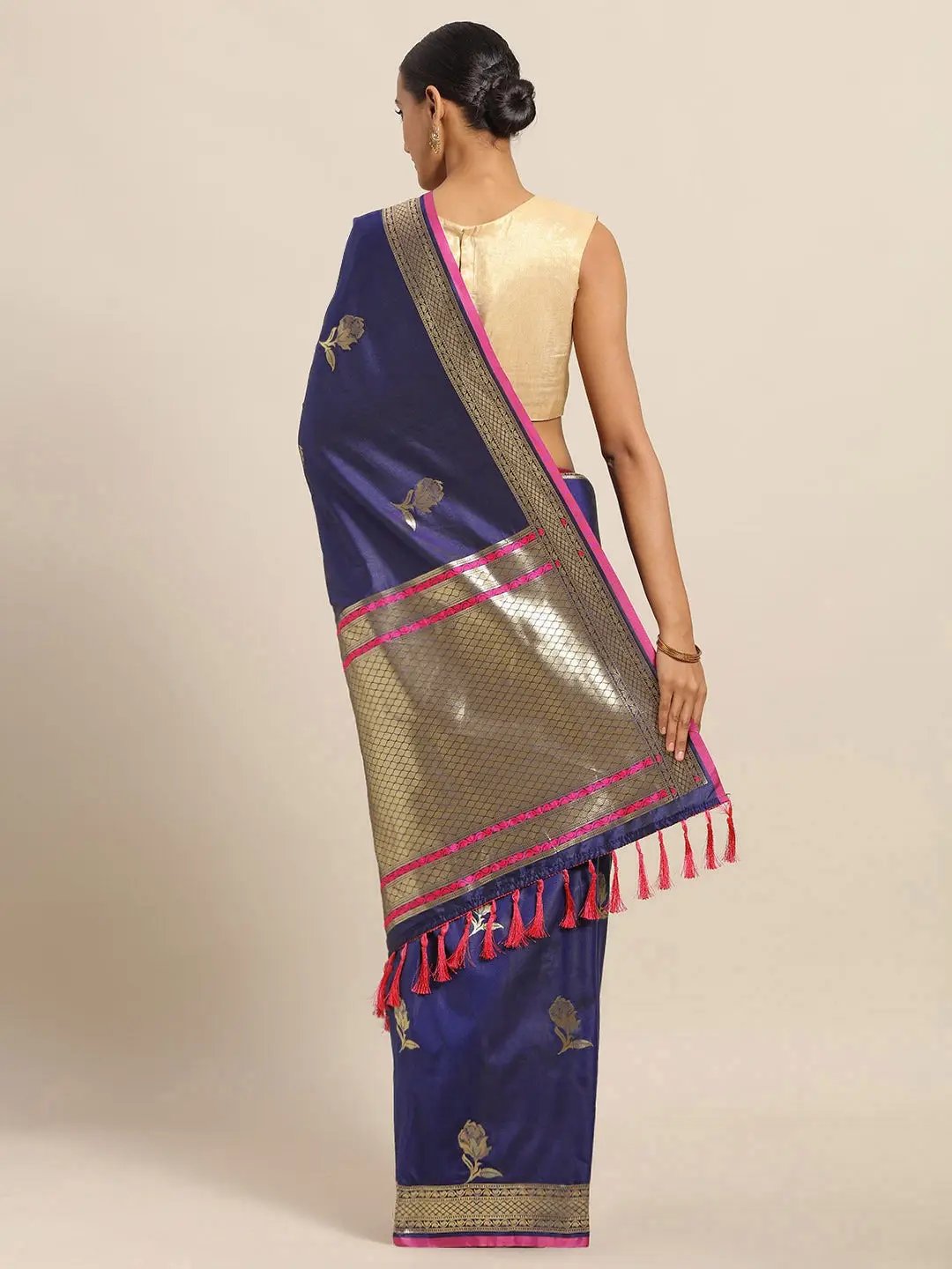 Traditional Banarasi Woven Design Navy Colour Silk Saree