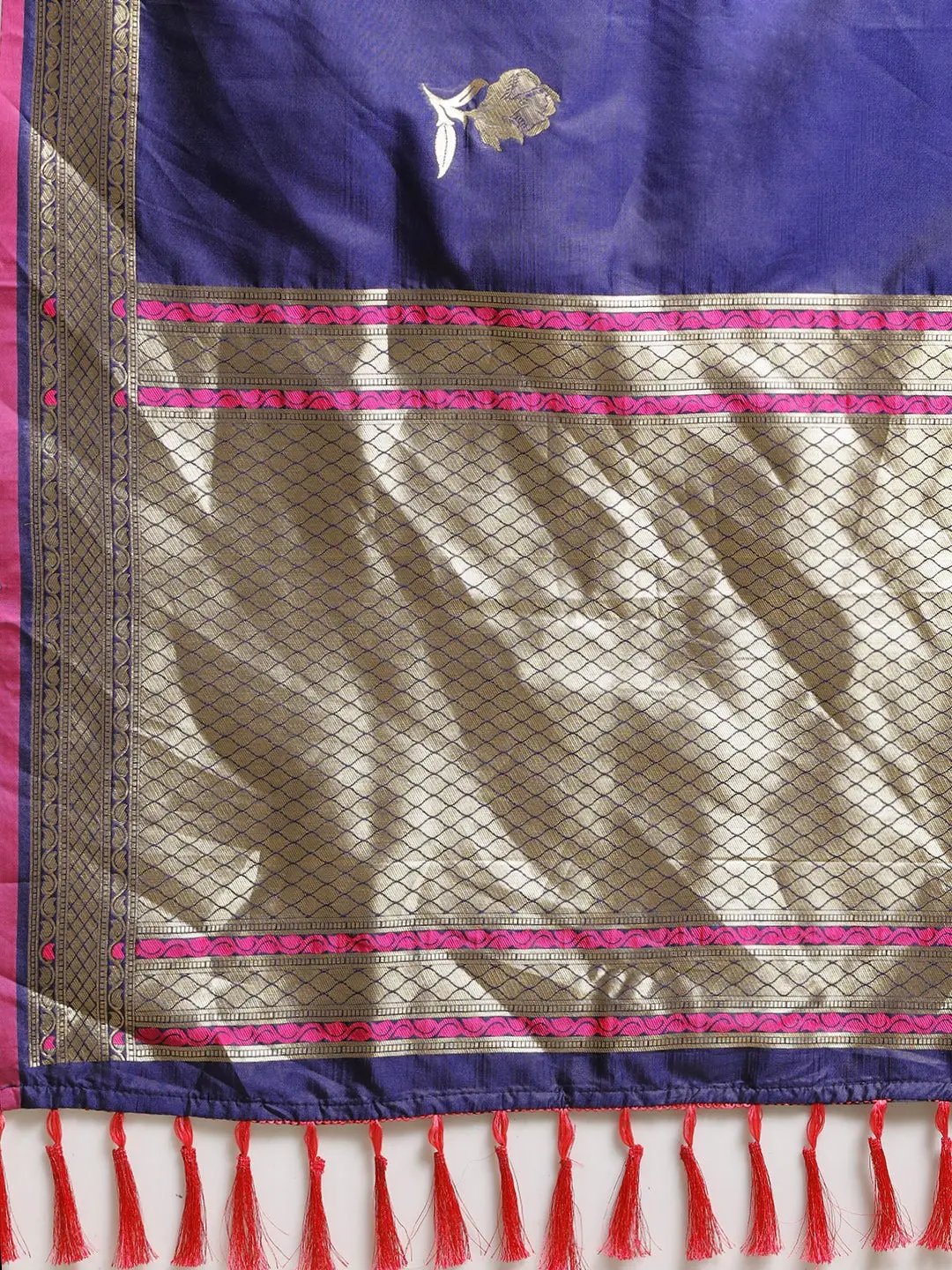 Traditional Banarasi Woven Design Navy Colour Silk Saree