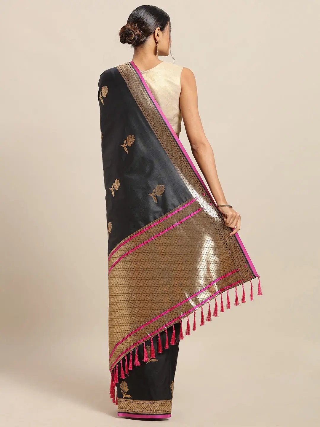 Traditional Banarasi Woven Design Black Colour Silk Saree