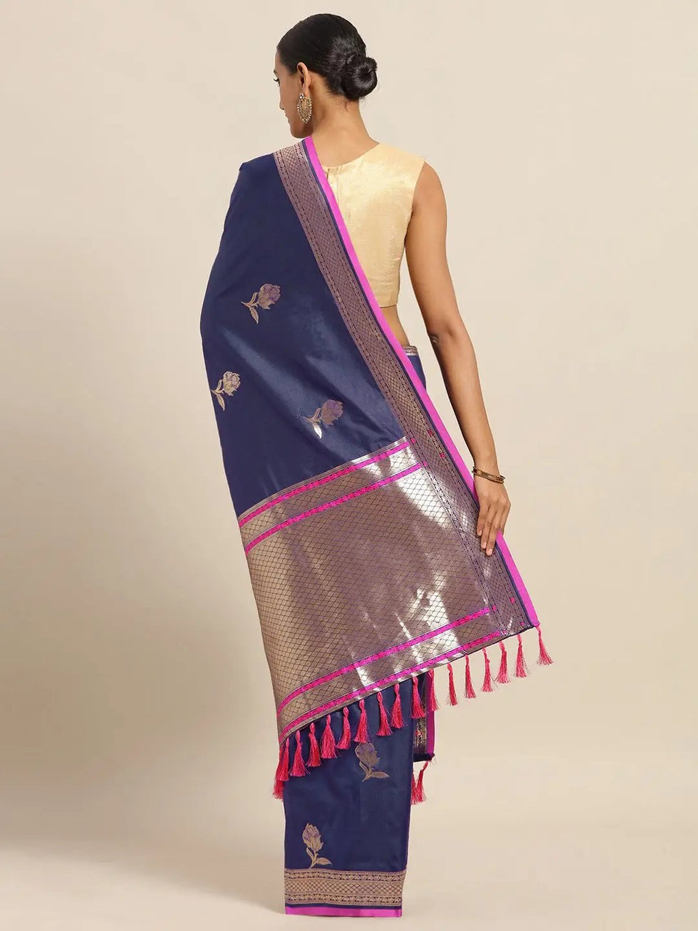  Traditional Banarasi Blue Colour Silk Woven Designs Saree 
