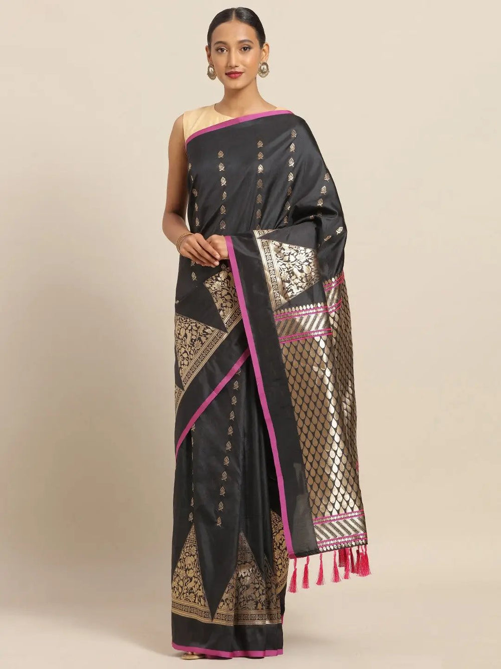  Digital Black Colour Silk Woven Desing Banarasi Saree 