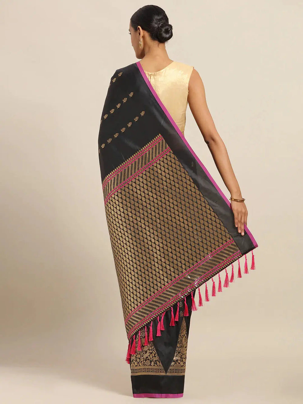  Digital Black Colour Silk Woven Desing Banarasi Saree 