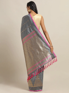 Digital Grey Colour Silk Woven Design Banarasi Saree 