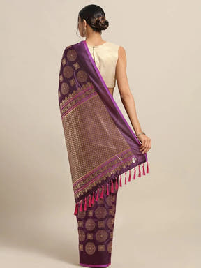Banarasi Wine Colour Ethnic Motifs And Woven Design Saree