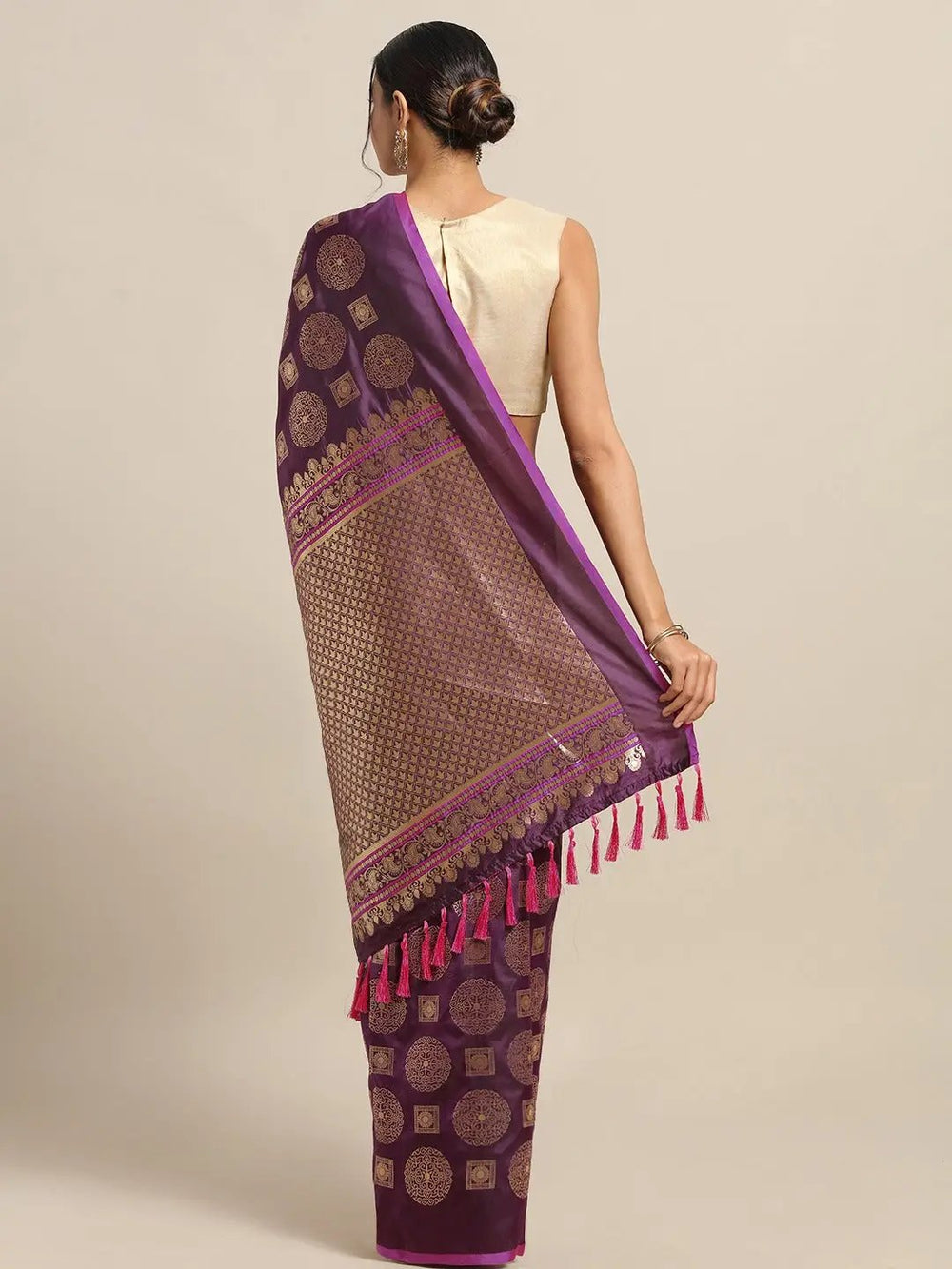 Banarasi Wine Colour Ethnic Motifs And Woven Design Saree