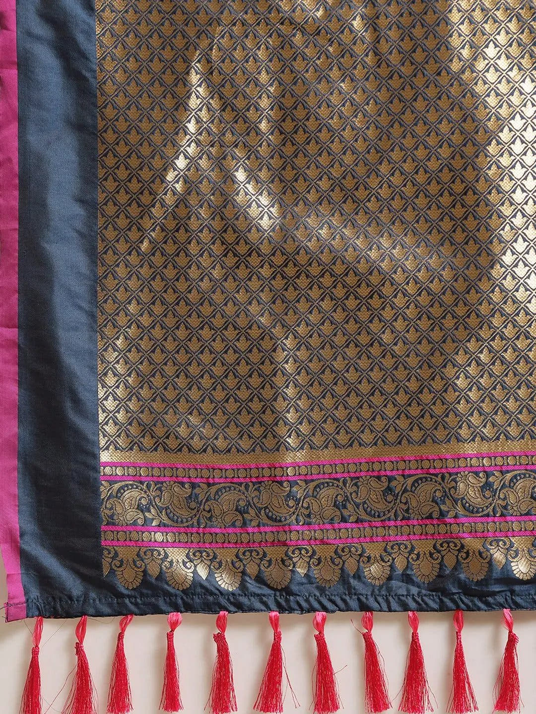 Stylish Teal Colour Banarasi Saree with Ethnic Motifs 