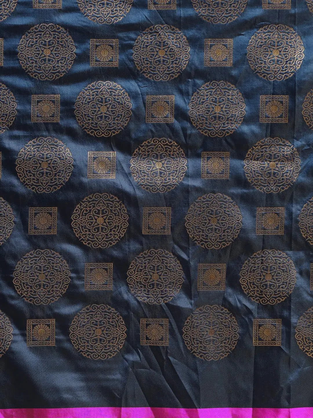 Stylish Teal Colour Banarasi Saree with Ethnic Motifs 