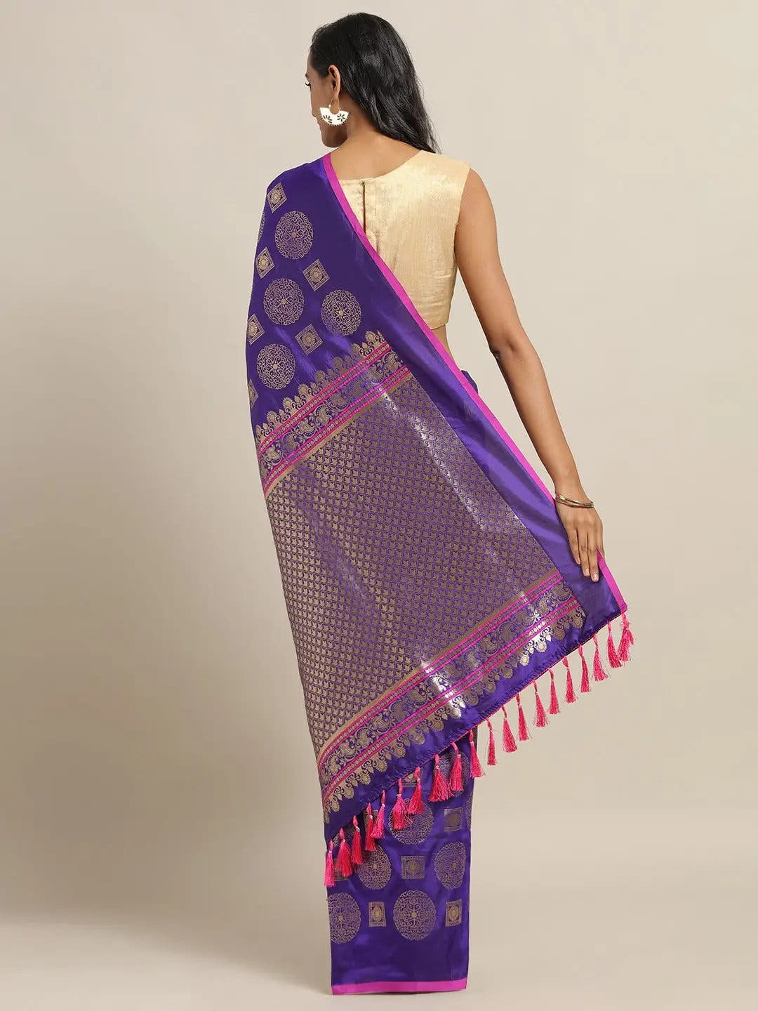 Stylish Purple Colour Banarasi Saree with Ethnic Motifs 