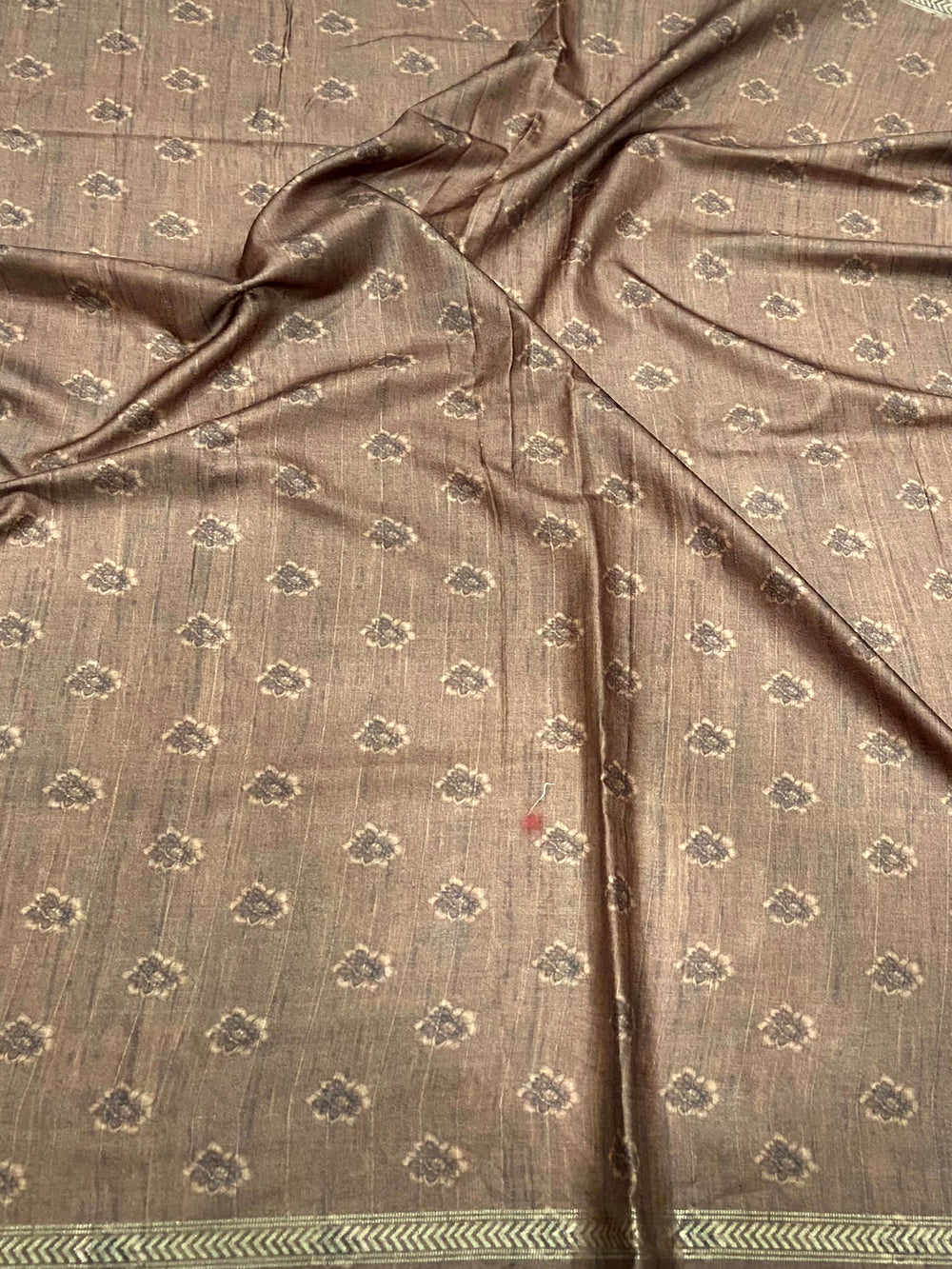 Brown Ghicha Tussar Silk Floral Saree