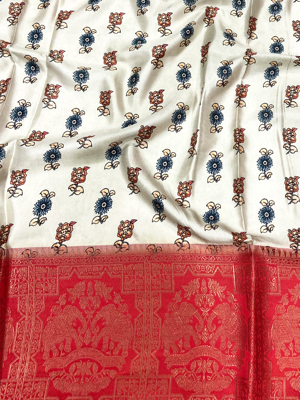 Sage Green Kalamkari Printed Soft Satin Saree