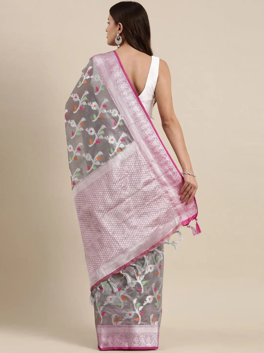 Kora Silk Banarasi Saree With Zari border