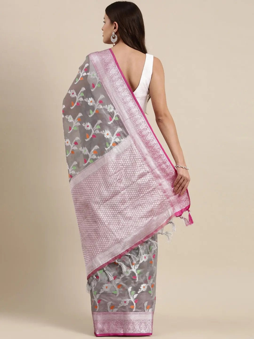 Kora Silk Banarasi Saree With Zari border