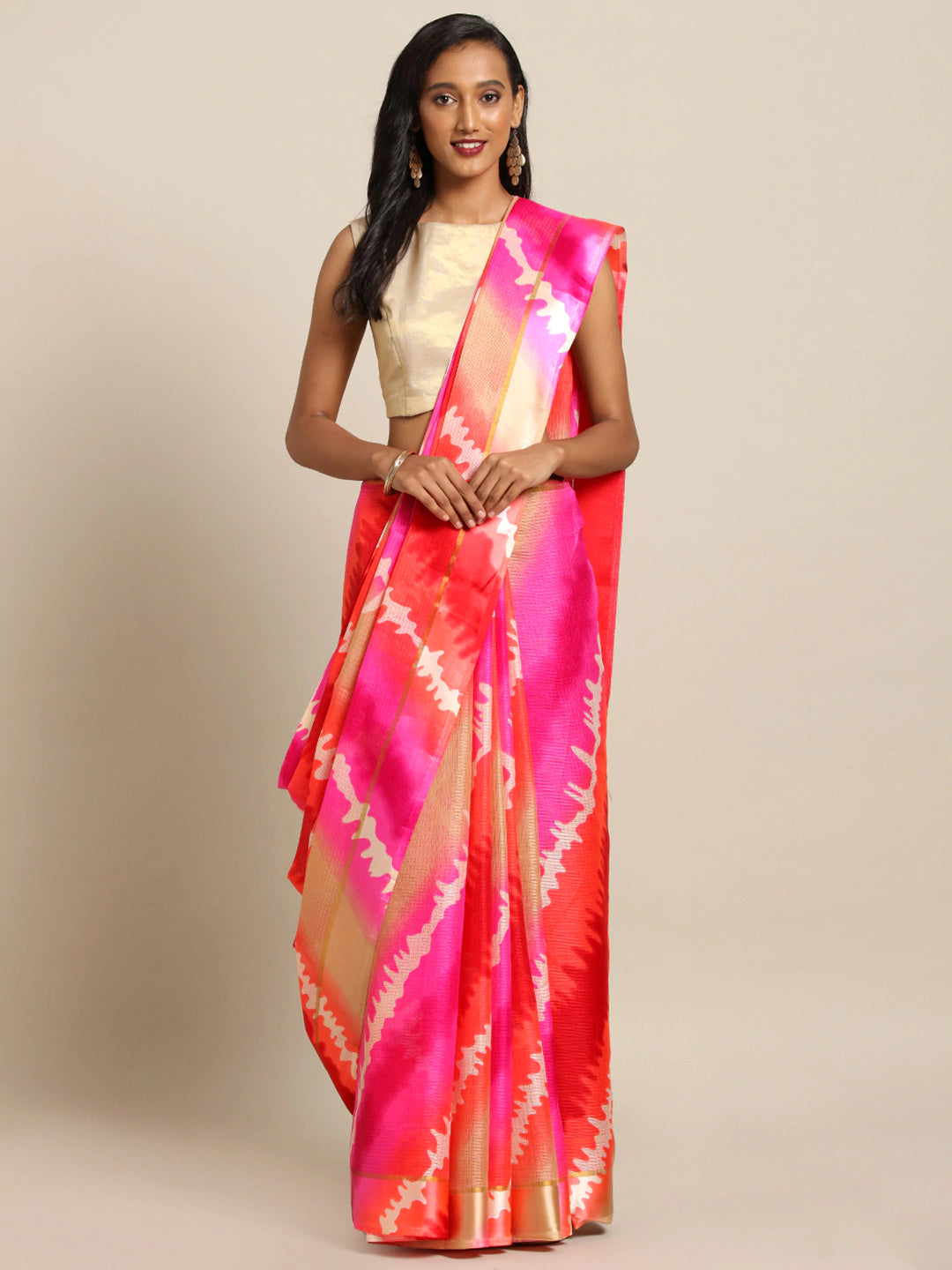 Stylish Rani Colour Tie And Dye Kota Saree