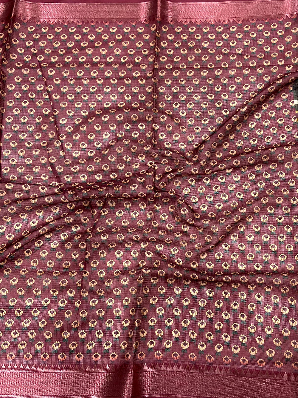 Black Kota Doriya Floral Kalamkari Print Saree