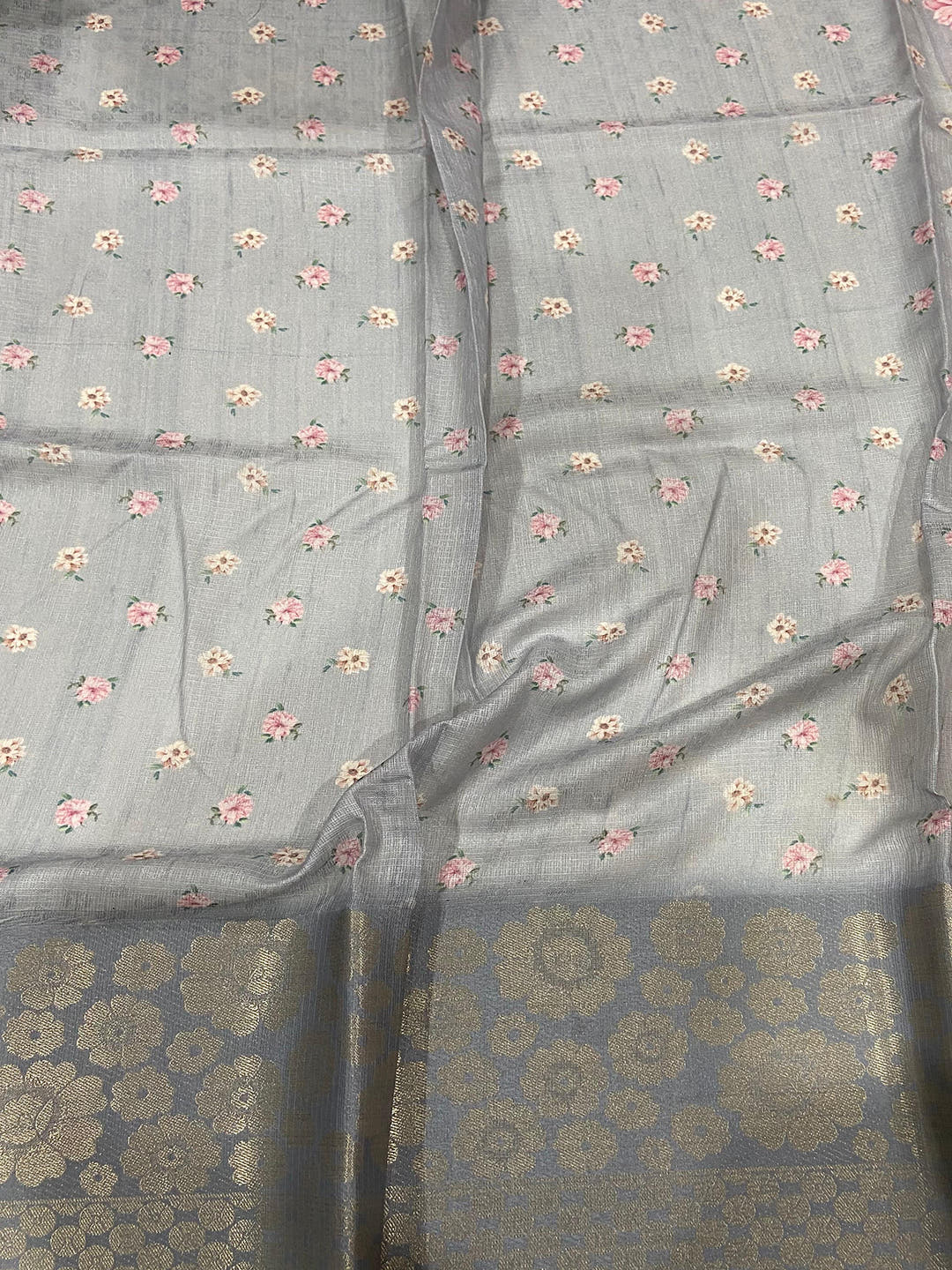 Grey Kota Doriya Zari Floral Kanchi Border Saree