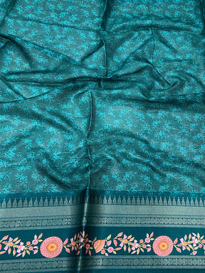 Poppy Blue Kota Satin Border Saree

