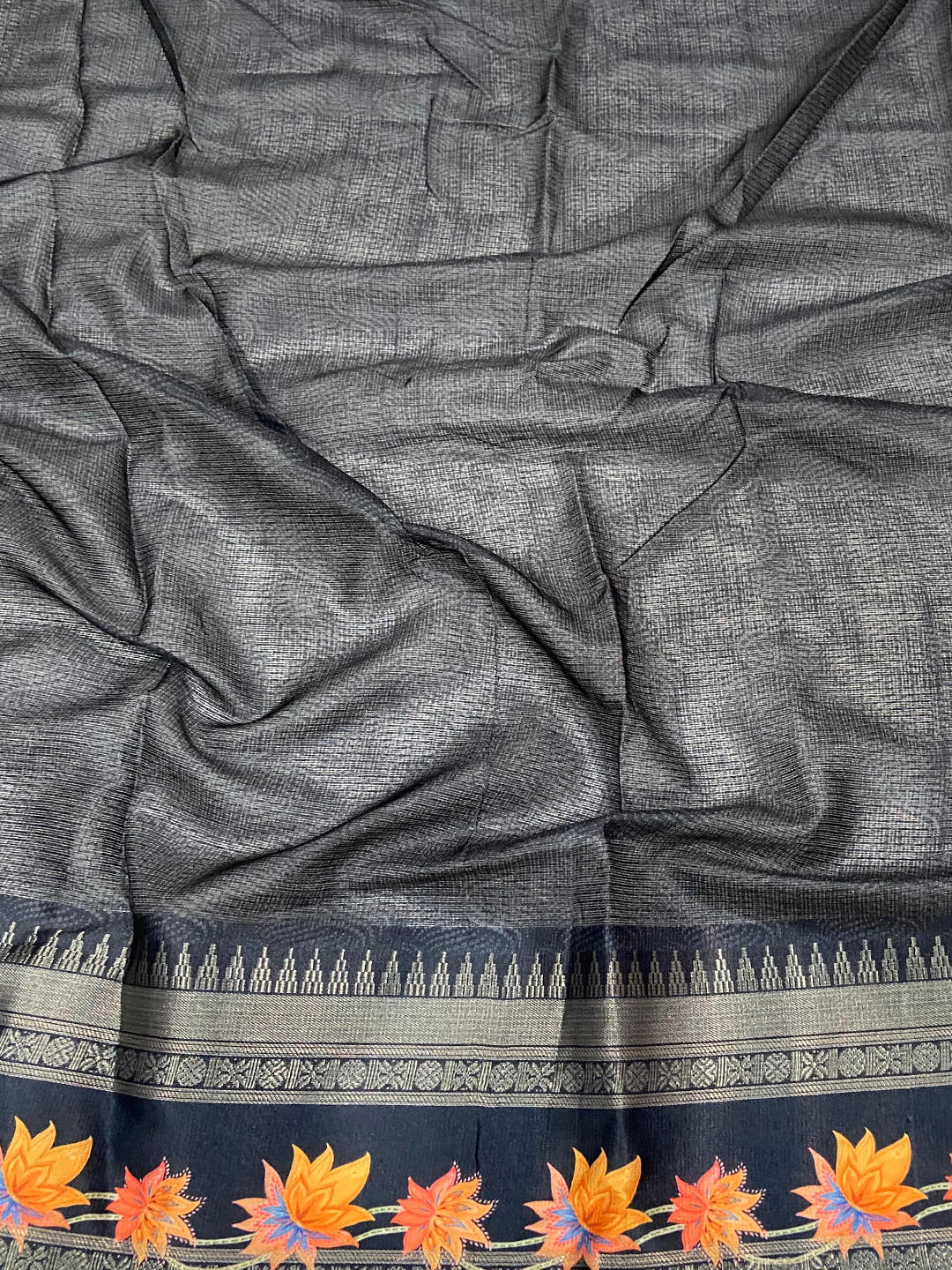 Dove Grey Kota Satin Border Saree

