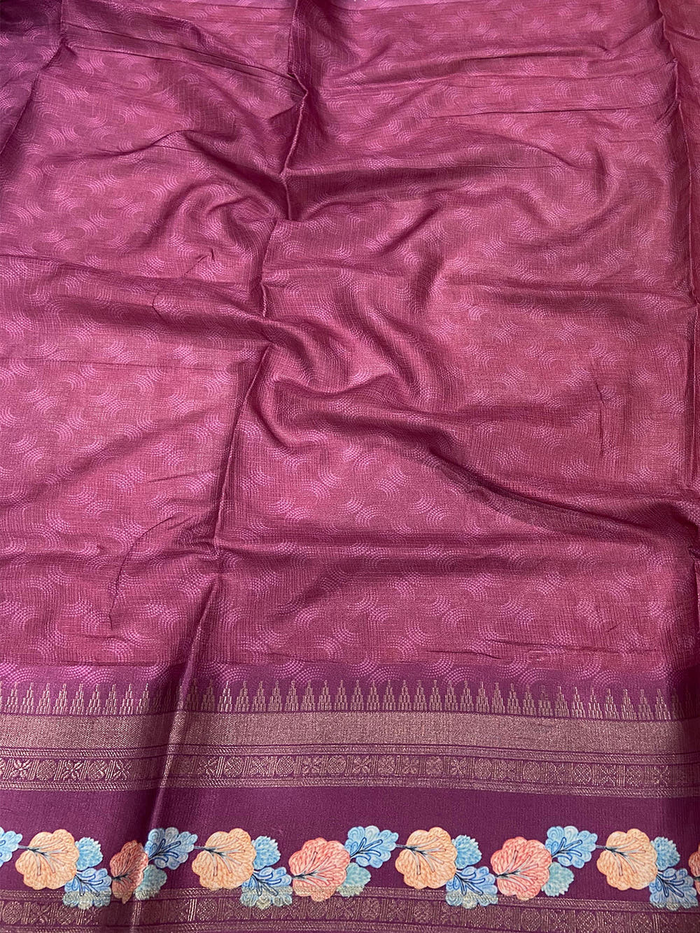 Oriental lily Pink Kota Satin Border Saree


