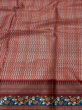 Rust Red Kota Satin Border Saree