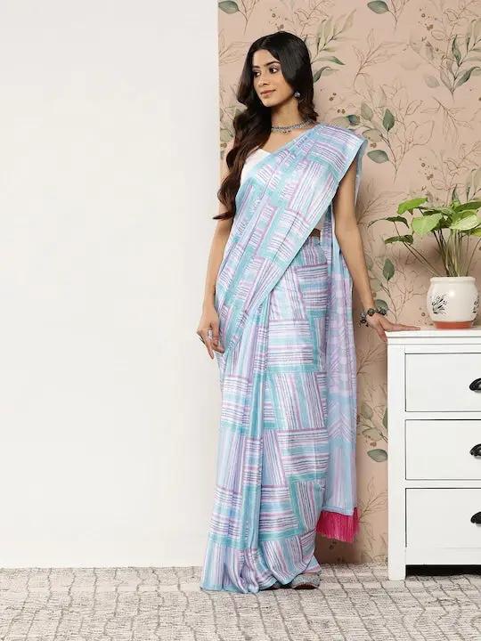 Soft Satin Georgette Pristel Colour Saree