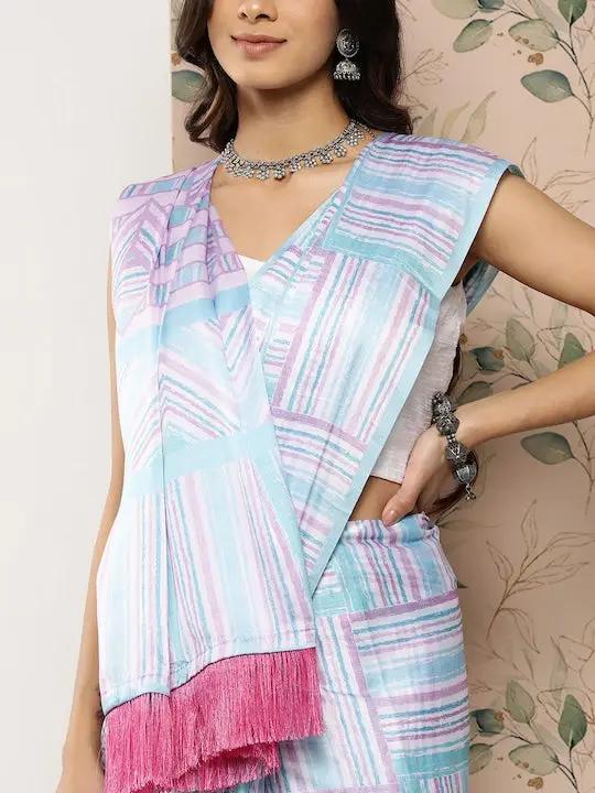 Soft Satin Georgette Pristel Colour Saree