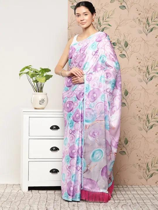 Soft Satin Georgette Pristel Colour Saree