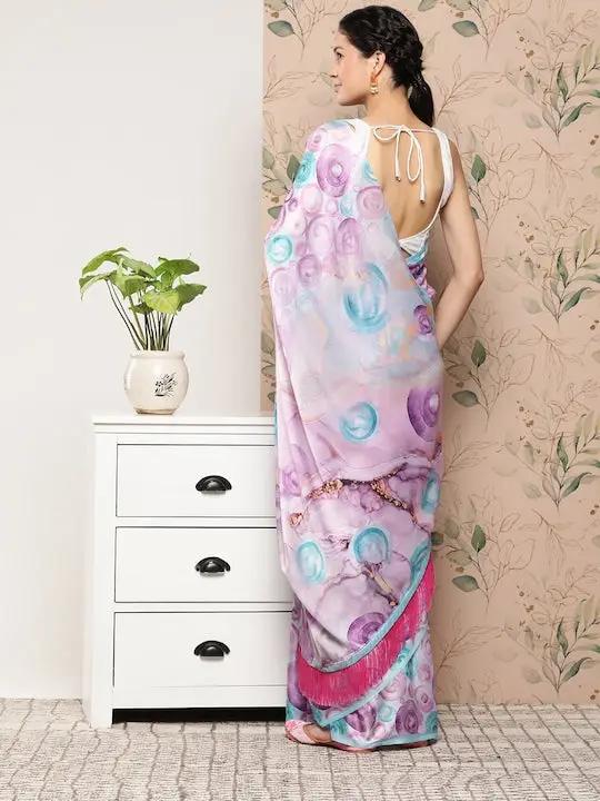 Soft Satin Georgette Pristel Colour Saree