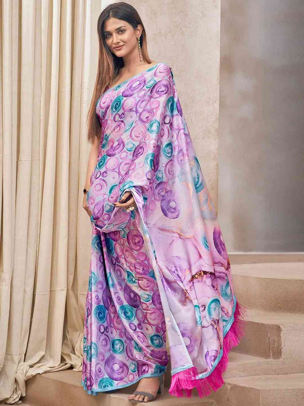  Soft Satin Georgette Saree with Trendy Digital Print