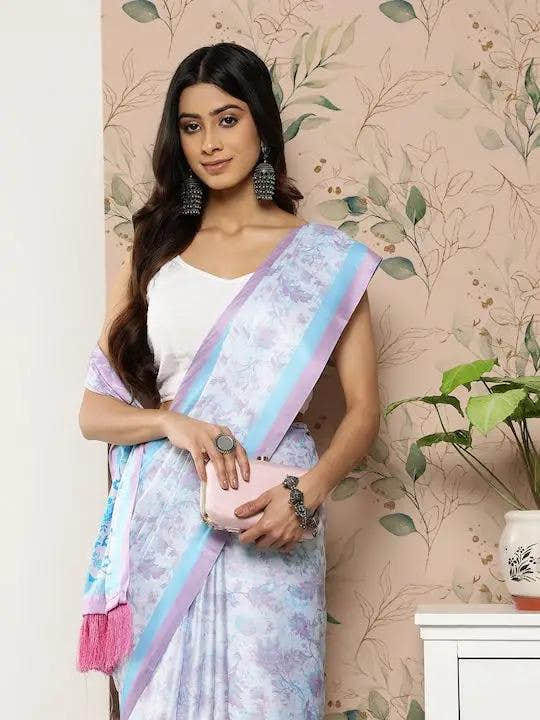 Soft Satin Georgette Pastel Colour Party Wear Saree