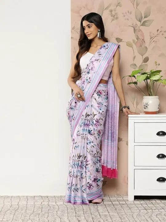 Soft Satin Georgette Pastel Colour Party Wear Saree