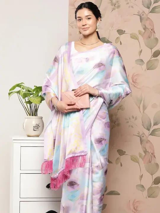 Soft Satin Georgette Pristel Colour Saree