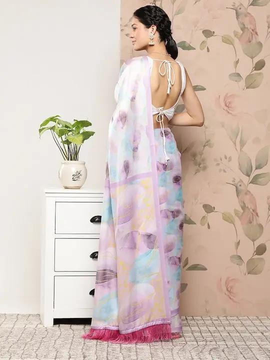 Soft Satin Georgette Pristel Colour Saree